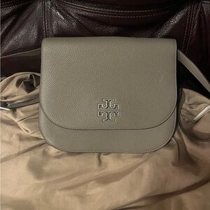 Tory Burch Britten Saddle Bag  Adjustable Shoulder Bag
Gray Purse leather silver